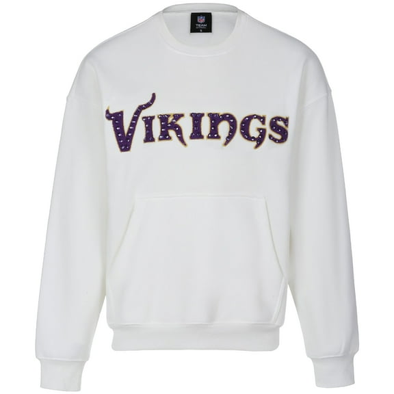 Women's Cuce White Minnesota Vikings Chenille Jeweled Sweatshirt