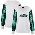 thumbnail image 1 of Women's Cuce White New York Jets Sequin Sleeve V-Neck Pullover Sweatshirt, 1 of 1