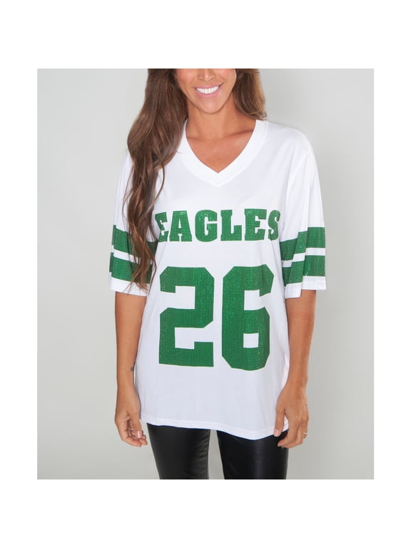 Women's FABGATING by Cuce Saquon Barkley White Philadelphia Eagles Crystal V-Neck Tunic