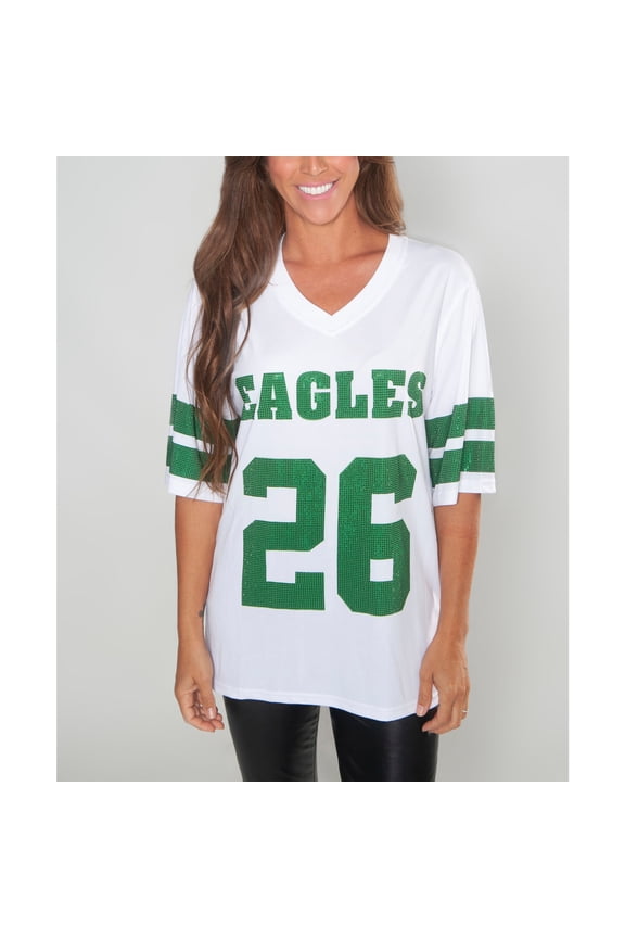 Women's Cuce Saquon Barkley White Philadelphia Eagles Crystal V-Neck Tunic