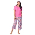 thumbnail image 1 of Women's Cuddl Duds® 2-pc. Pajama Crewneck Top & Pajama Capri Pants Set with Matching Headband Color: Cream Stamps Size: X LARGE, 1 of 4