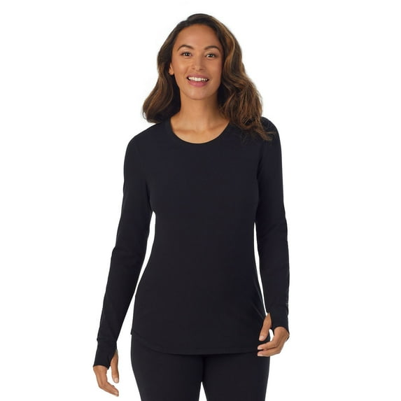 Women's Cuddl Duds® Cottonwear Long Sleeve Scoop Neck Top Color: Black Size: XL