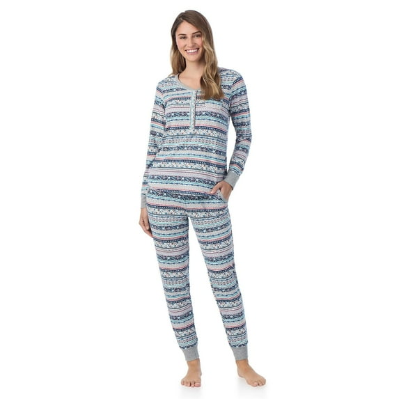 Women's Cuddl Duds® Cozy Long Sleeve Henley Pajama Top & Pajama Bottoms Set Color: Multi Boho Fairisle Size: M LONG