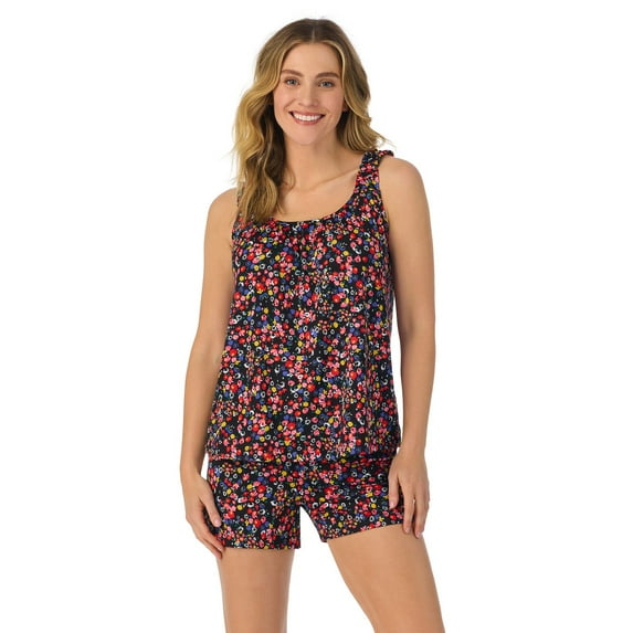 Women's Cuddl Duds® Cozy Pajama Tank And Pajama Shorts Set Color: Black Multi Ditsy Size: X SMALL