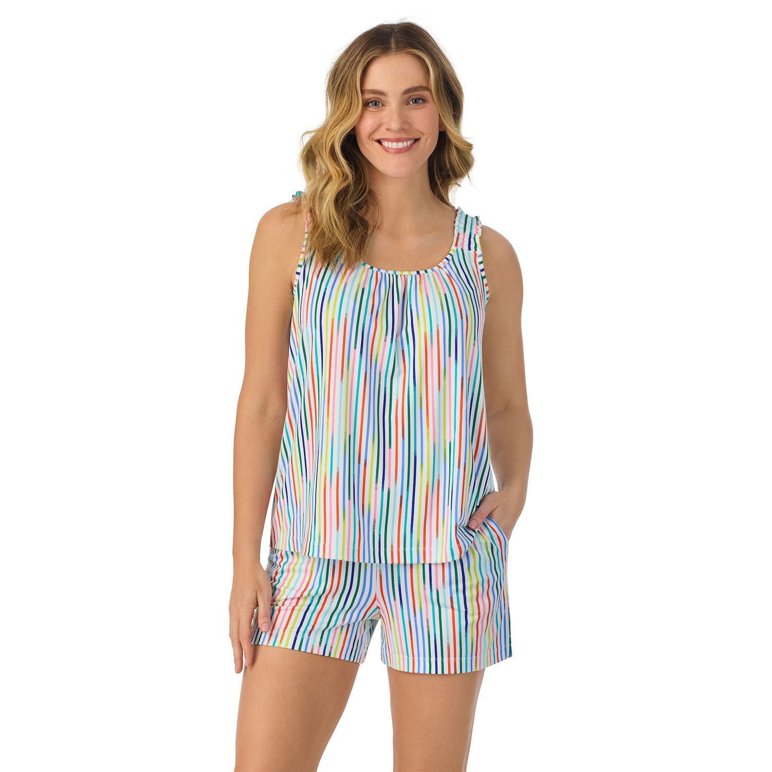 Women s Cuddl Duds Cozy Pajama Tank And Pajama Shorts Set Color Blue Tropical Birds Size SMALL Walmart
