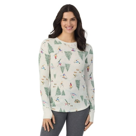Women's Cuddl Duds® Cozy Stretch Thermal Long Sleeve Crew Top Color: Ski Chalet Size: X SMALL