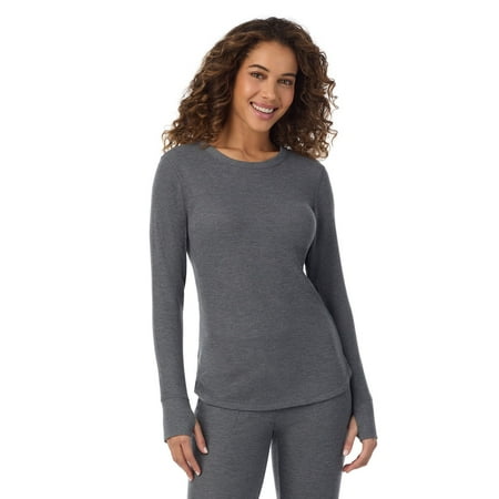 Women's Cuddl Duds® Cozy Stretch Thermal Long Sleeve Crew Top Color: Stone Gray Heather Size: LARGE