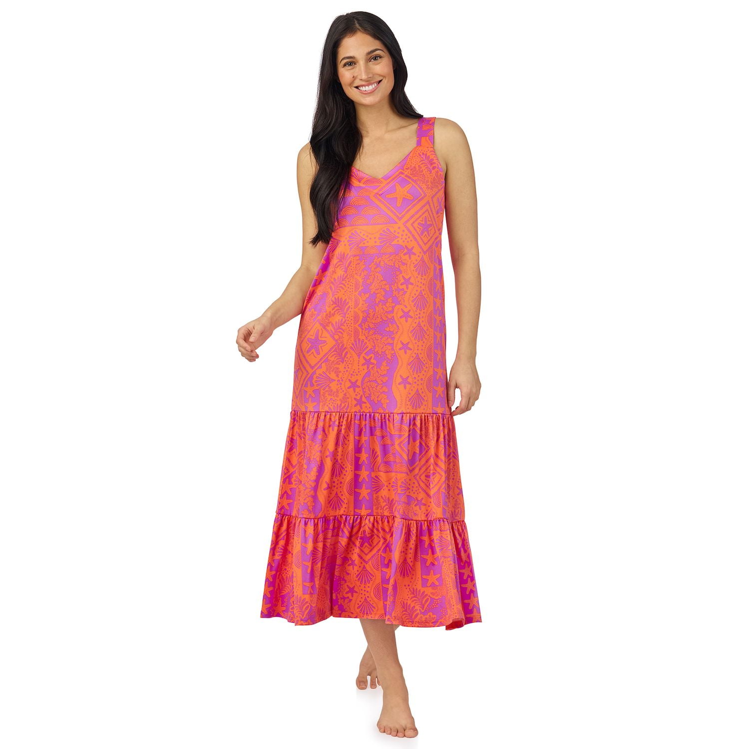Women's Cuddl Duds Cozy Tiered Maxi Dress Color: Coral Shell Size: LARGE -  Walmart.com