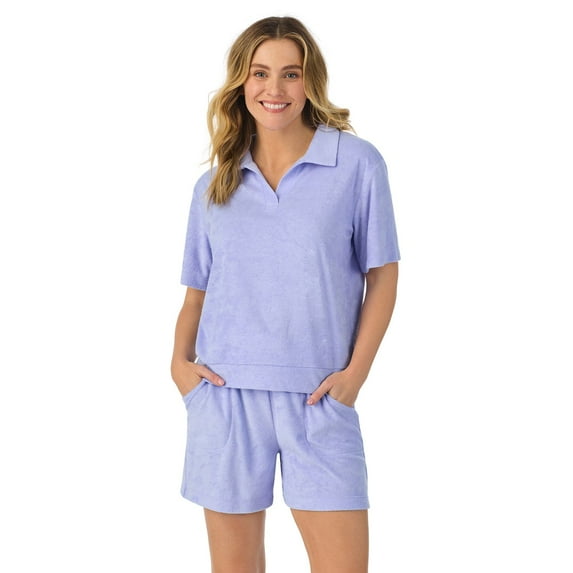 Women's Cuddl Duds® Short Sleeve Sleep Sweatshirt & Bermuda Shorts Set Color: Periwinkle Size: SMALL