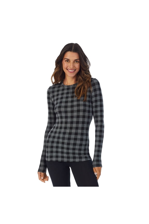 Women's Cuddl Duds Softwear with Stretch Long Sleeve Crew Top Large Grey