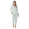 thumbnail image 1 of Women's Cuddl Duds® Velour Fleece V-Neck Pajama Top & Pajama Bottoms Set Color: Mint Trees Size: S LONG, 1 of 4
