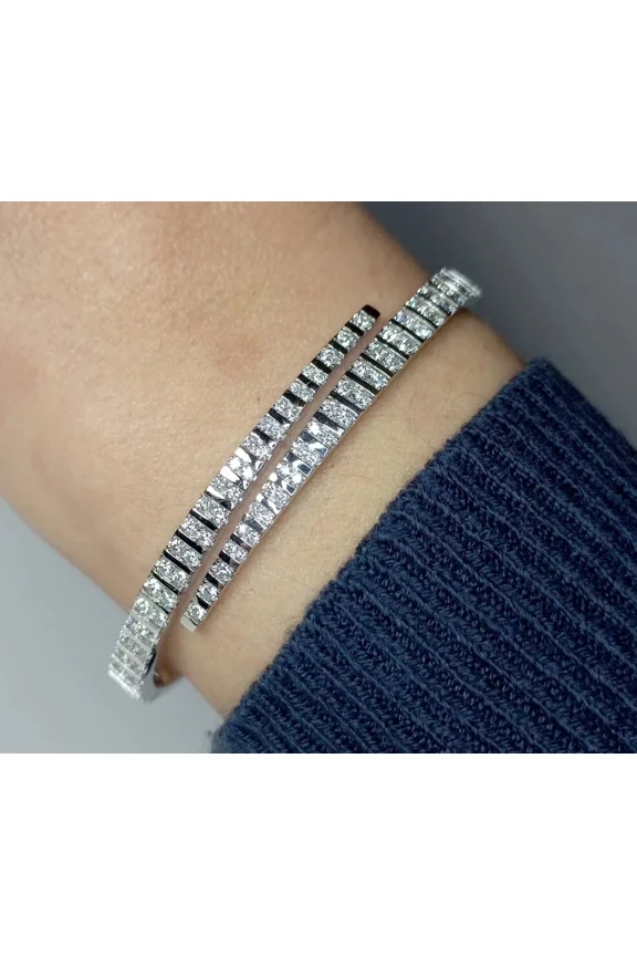 Women's Cuff Bangle Bracelet 8 Ct White Round Cut Moissanite 14K White Gold Plated