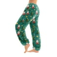 thumbnail image 1 of Women's Cuff Pajama Pants, Christmas Print Flannel Sleepwear, Elastic Waist Casual Lounge Pants, Warm Comfortable Nightwear for Women,Green,L, 1 of 6