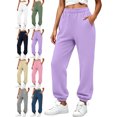 thumbnail image 1 of Women's Cuffed Jogger Sweatpants Elastic Waist Loose Fit Ribbed Cuffed Ankle Casual Athletic Workout Lounge Fall Winter Everyday Pants with Pockets, 1 of 8