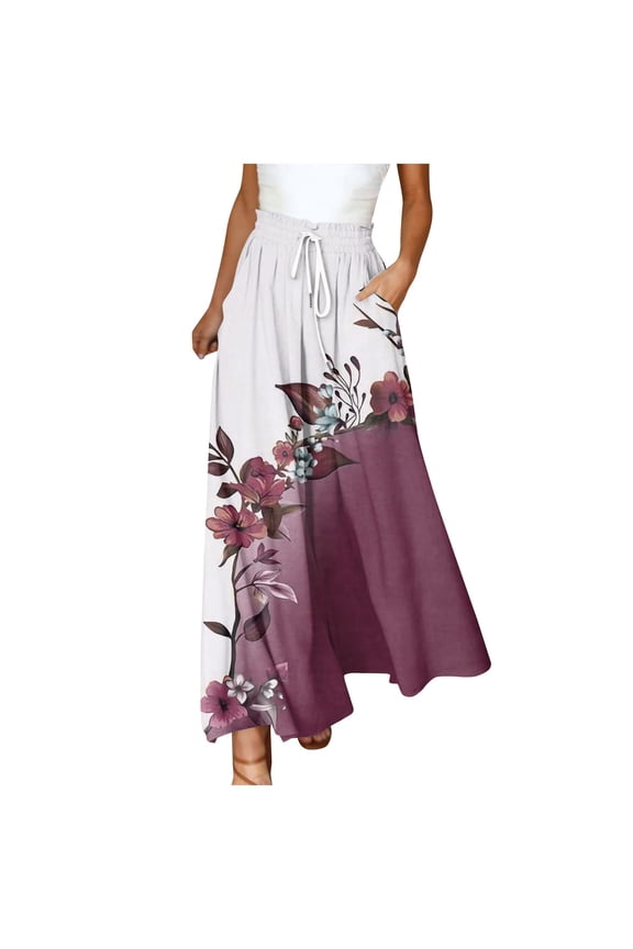 Women's Culottes Bohemian Print Wide Leg Pants High Waist Drawstring Loose Vacation Trousers Women Elastic Waisted Palazzo Pants
