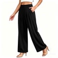 thumbnail image 1 of Women's Culottes Cropped Solid Color Wide Leg Pants Elastic Waist Casual Palazzo Trousers with Pockets Black L(L), 1 of 5