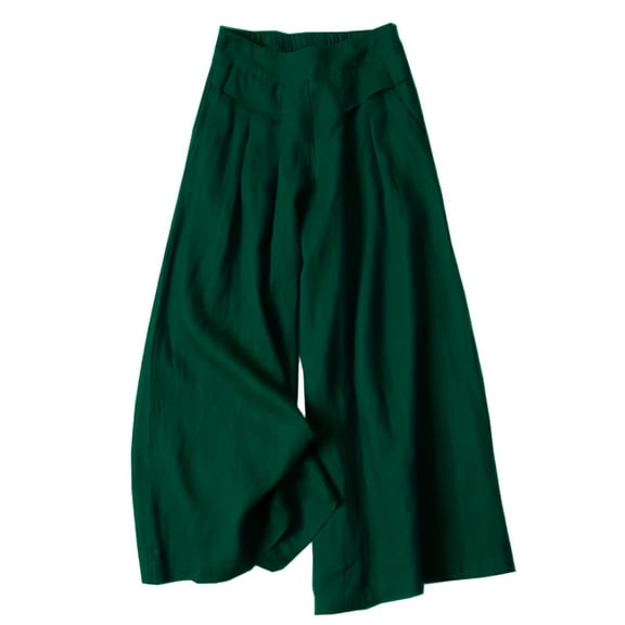 Women' s Culottes Linen Blend Wide Leg Pants Casual Capri Pants Cropped Pants Elastic Waist Palazzo