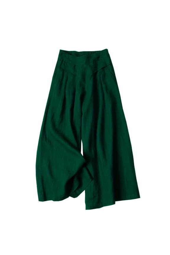 Women' s Culottes Linen Blend Wide Leg Pants Casual Capri Pants Cropped Pants Elastic Waist Palazzo