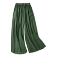 thumbnail image 1 of Women' s Culottes Linen Blend Wide Leg Pants Elastic Waist Casual Palazzo Trousers with Pockets Capris Army Green,L, 1 of 7