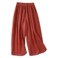 thumbnail image 1 of Women' s Culottes Linen Blend Wide Leg Pants Elastic Waist Casual Palazzo Trousers with Pockets Capris Red,XL, 1 of 5