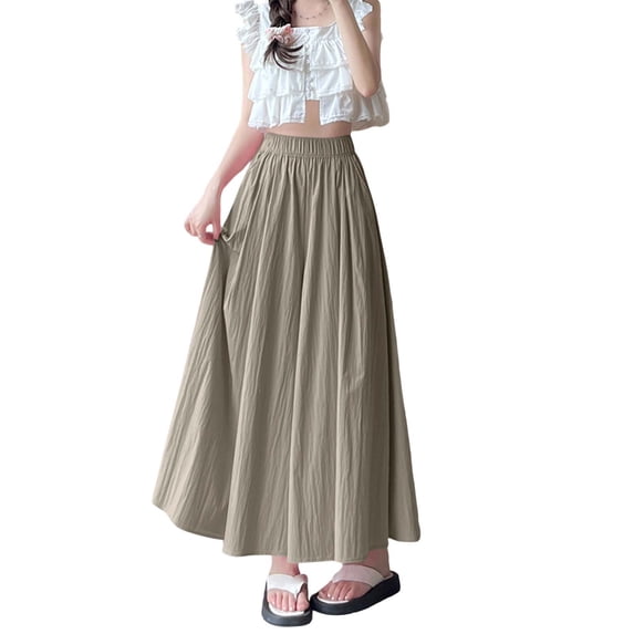 Women's Culottes Skirt Pants Textured Elastic High Waist A Line Flowy Maxi Skorts with Pockets Lightweight Casual Beach Wide Leg Trousers Brown