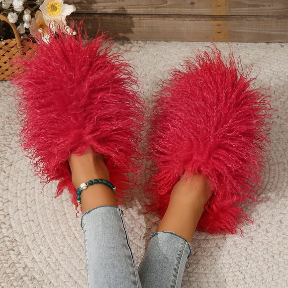 Women's Curly Furry Slippers, Indoor Thermal Cozy Fuzzy Shoes, Warm Bedroom Floor Plush Slippers With Non-slip Sole