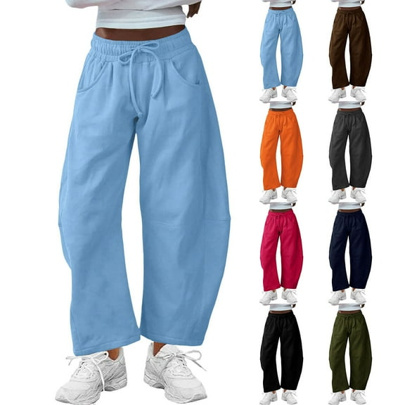 Women's Curved Waist Wide Leg Sweatpants with Pockets Comfortable Relaxed Fit for Casual Lounge and Wear
