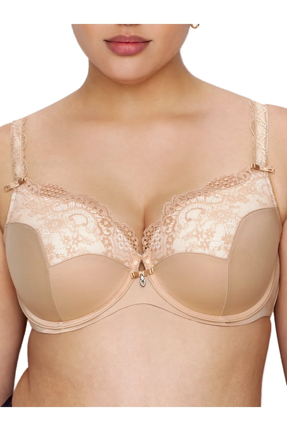 Women's Curvy Couture 1017 Tulip Lace Push Up Balconette Bra (Bombshell Nude 36DDD)