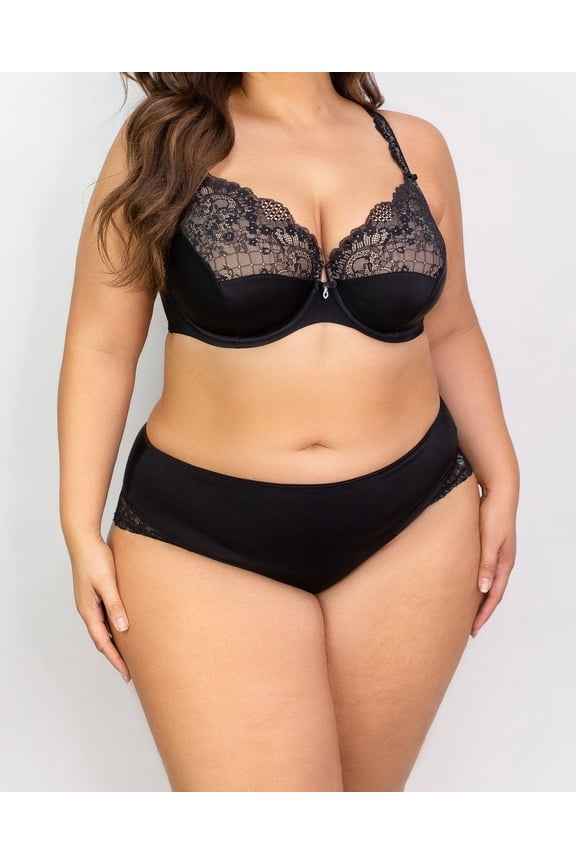 Women's Curvy Couture 1169 Tulip Lace Hipster Panty (Black XS)