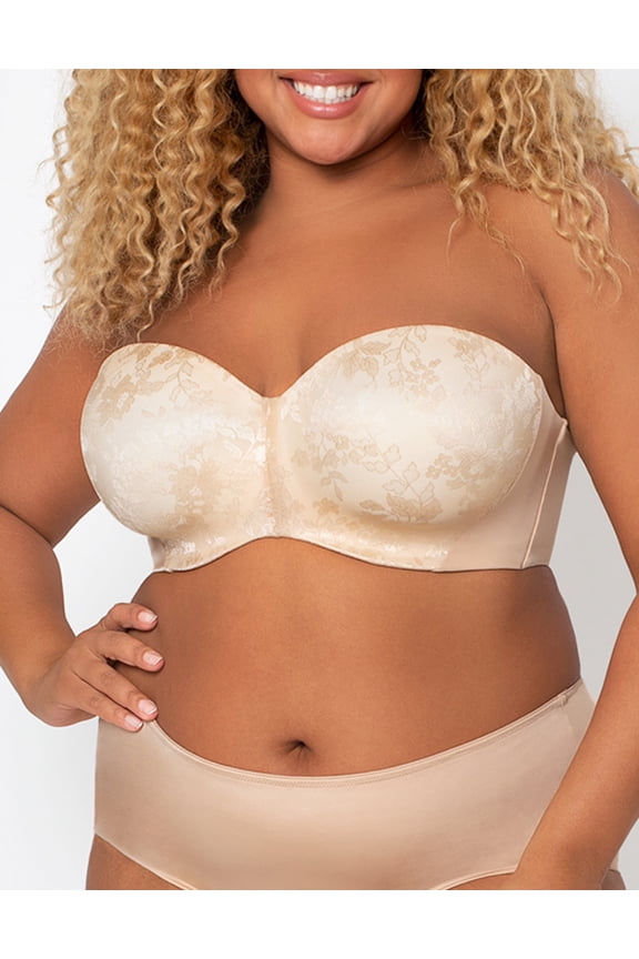 Women's Curvy Couture 1211 Strapless Sensation 7-Way Uplift Bra (Bombshell Nude 38H)