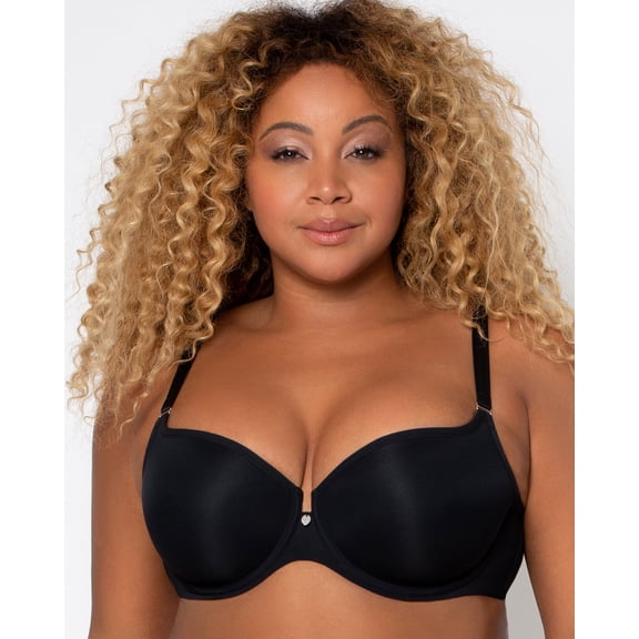Women's Curvy Couture 1274 Tulip Sheer Smooth T-Shirt Push Up Bra (Black 44D)
