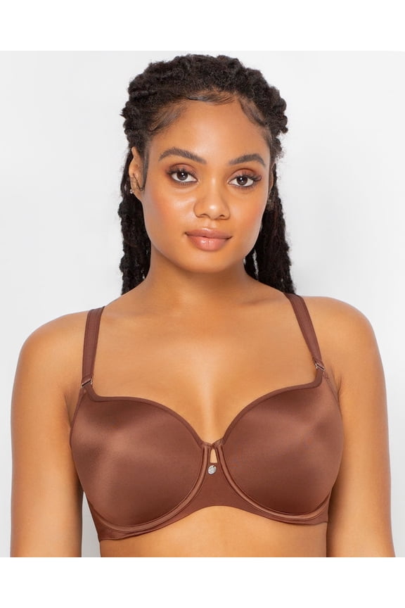Women's Curvy Couture 1274 Tulip Sheer Smooth T-Shirt Push Up Bra (Chocolate 40DDD)