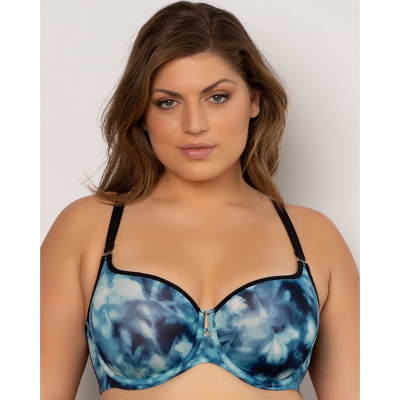 Women's Curvy Couture 1274 Tulip Sheer Smooth T-Shirt Push Up Bra (Floral Wash 38C)