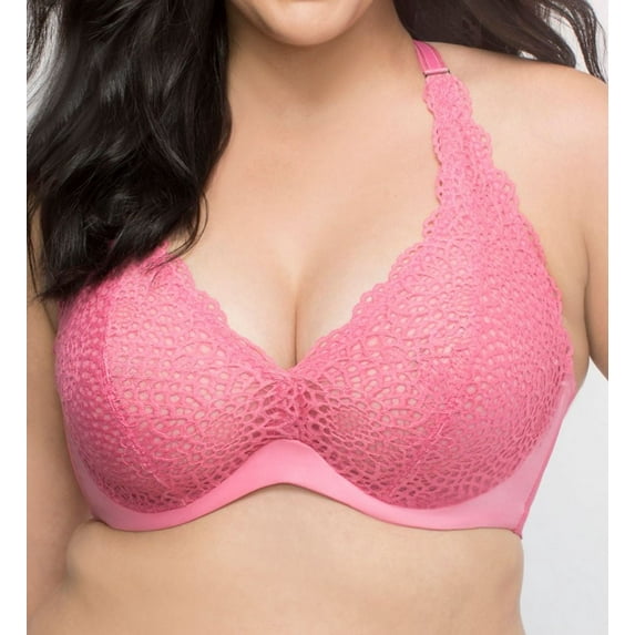 Women's Curvy Couture 1280 Crochet Lace Underwire Bralette (Pink Gardenia 44DD)
