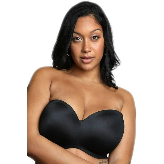 Women's Curvy Couture 1290 Smooth Strapless Multi-Way Uplift Bra (Black 48D)