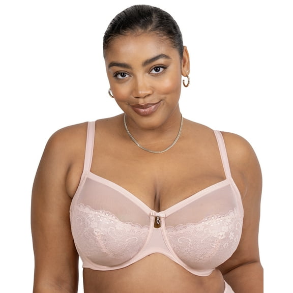 Curvy Couture Women's Plus Size Luxe Lace Balconette Bra – Supportive & Comfortable Lingerie