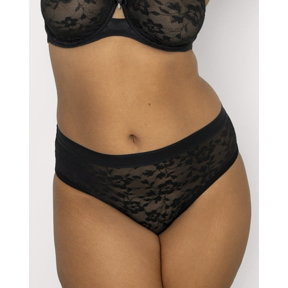 Curvy Couture Women's Plus Size No-Show Lace High Cut Brief Panty