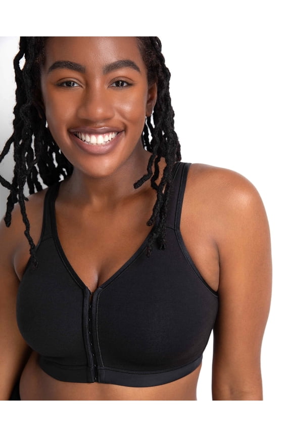 Women's Curvy Couture 1416 Cotton Luxe Front & Back Close Wireless Bra (Black Hue 38DD)