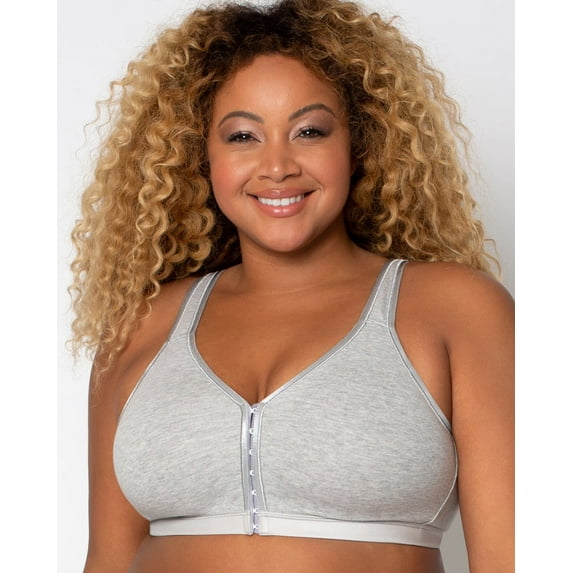 Women's Curvy Couture 1416 Cotton Luxe Front & Back Close Wireless Bra (Grey Heather 46DDD)