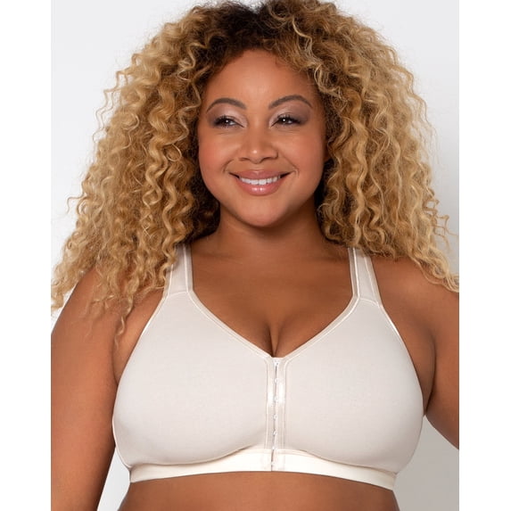 Curvy Couture Women's Cotton Luxe Front-Close Back-Close Unlined Wire Free Bra