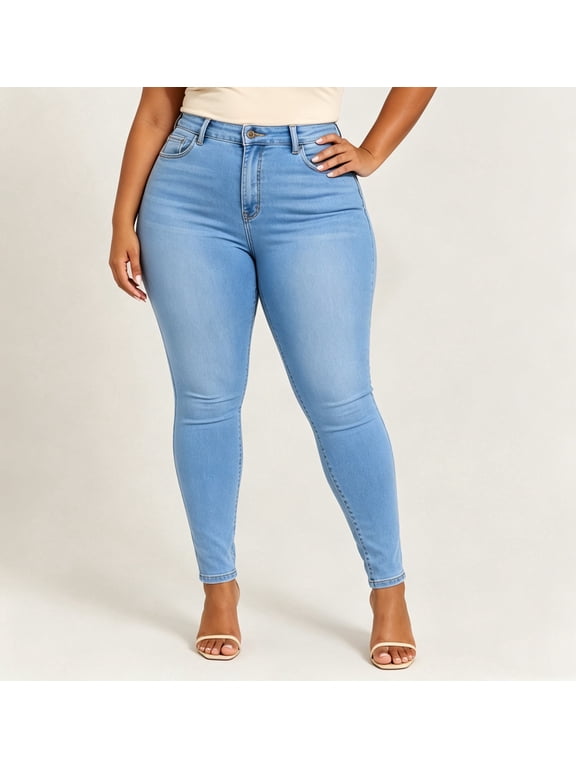 Women's Plus High Rise Skinny Jeans Stretchy Curvy Denim Pants,Sizes 0X-4X