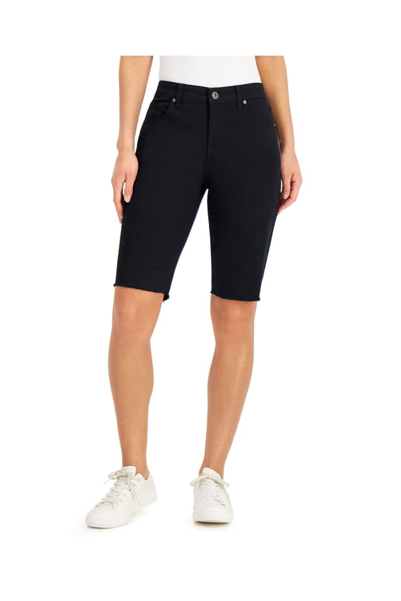 Women's Curvy Raw Edge Bermuda Shorts Deep Black 16