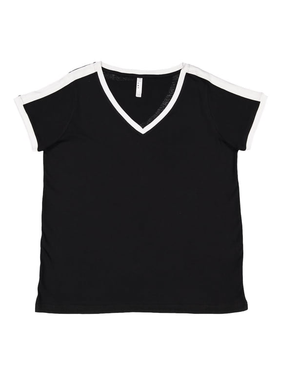 Women's Curvy Retro Ringer Premium Jersey V-Neck Tee