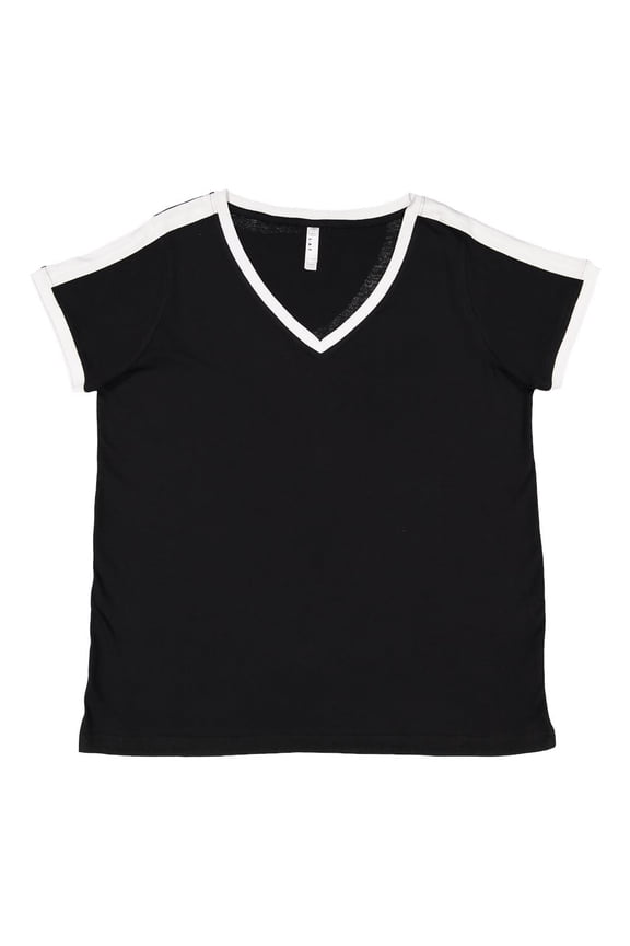Women's Curvy Retro Ringer Premium Jersey V-Neck Tee