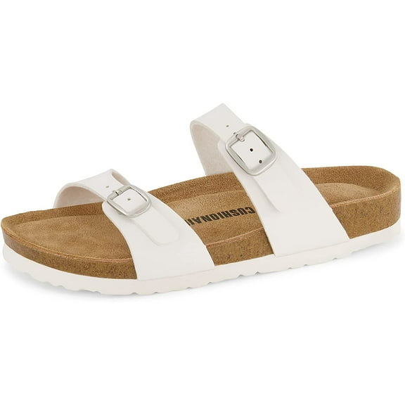 Women's Cushionaire Liam Cork footbed Sandal with +Comfort, White 8.5