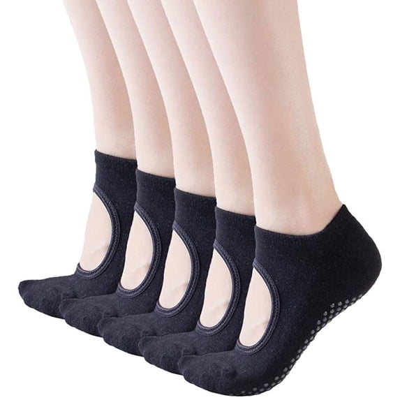 Women's Cushioned Padded Anti-Slip Grips Yoga Pilates Ballet Barre PiYo Socks(Pack of 5 Pairs)