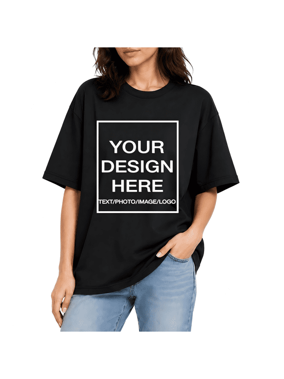 Women's Custom DTF Print Oversized Cotton T-Shirt - Blank Crew Neck Tee for Personalized Logo, Text & Photo Printing, Unisex Streetwear Top