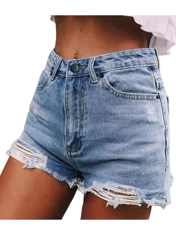 Juniors Denim Shorts Jeans Shorts for women Mid Rise Stretchy Ripped with Frayed Hem Pockets Casual Summer Teen Girls Short Jeans Blue