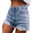 thumbnail image 1 of SOMER Juniors Denim Shorts Jeans Shorts for women Mid Rise Stretchy Ripped with Frayed Hem Pockets Casual Summer Teen Girls Short Jeans Blue, 1 of 7
