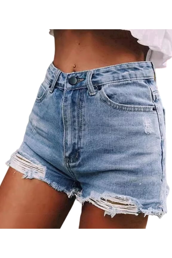 Womens Jean Shorts Denim Shorts with Pockets Mid Rise Ripped Frayed Hem Casual Trendy Blue Summer